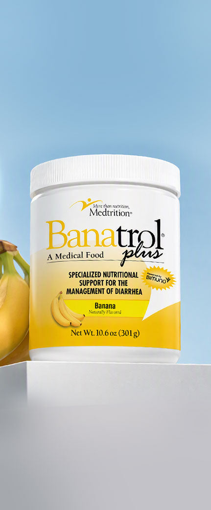 Banatrol Plus container on a blue background